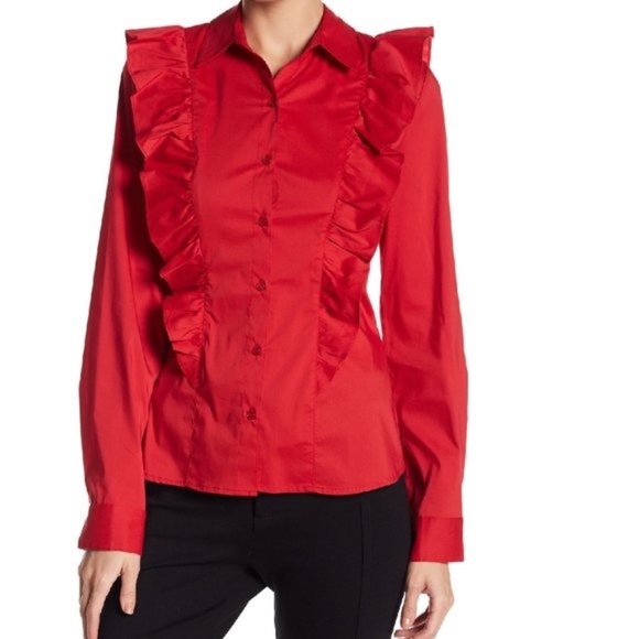 Socialite Ruffle Button Poplin Shirt - Picture 1 of 6